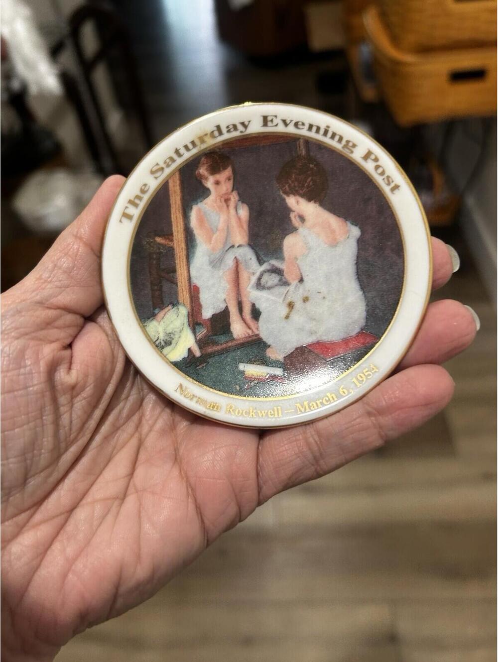 Norman Rockwell Mini 4" Plate Girl at the Mirror Saturday Evening Post 1954 Rare